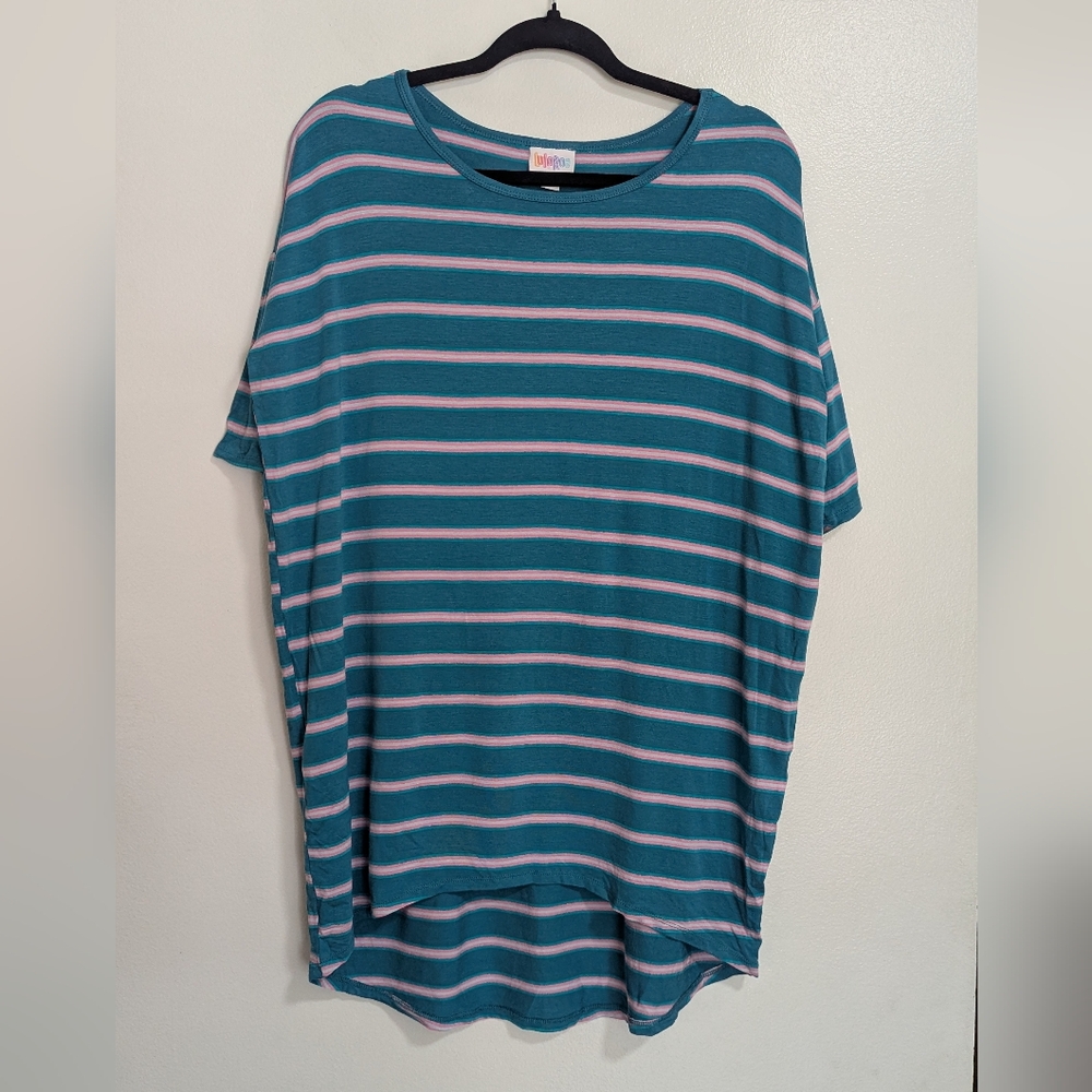 🌸 SALE | NWT LuLaRoe Irma Blue/Teal‎ Pink Striped High Low Tunic Size XS